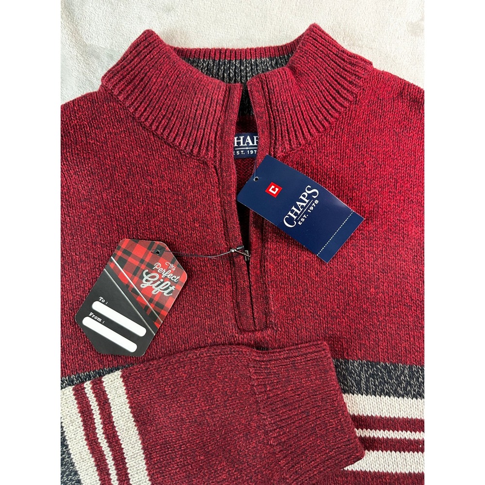 Chaps 1/4 Quarter Zip Sweater Mens XL Red New Striped Mock Neck Pullover NEW
